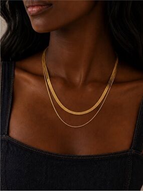New! 18K Gold Plated Snake Chain Stack Necklace NWOT 5070